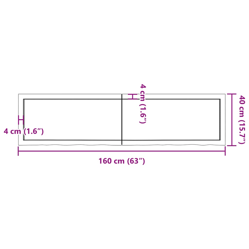 Wandschap 160x40x(2-6)cm behandeld massief eikenhout lichtbruin