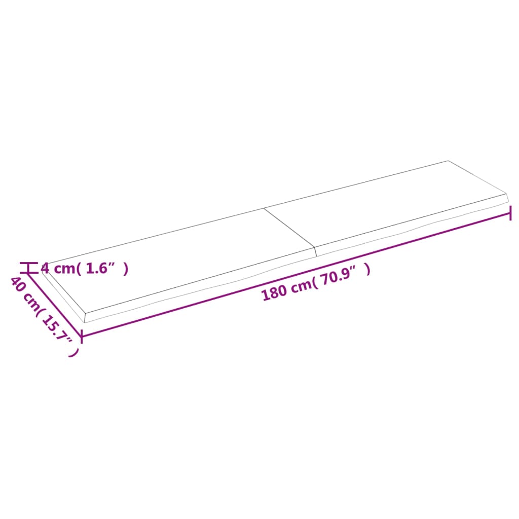 Wandschap 180x40x(2-4)cm behandeld massief eikenhout lichtbruin