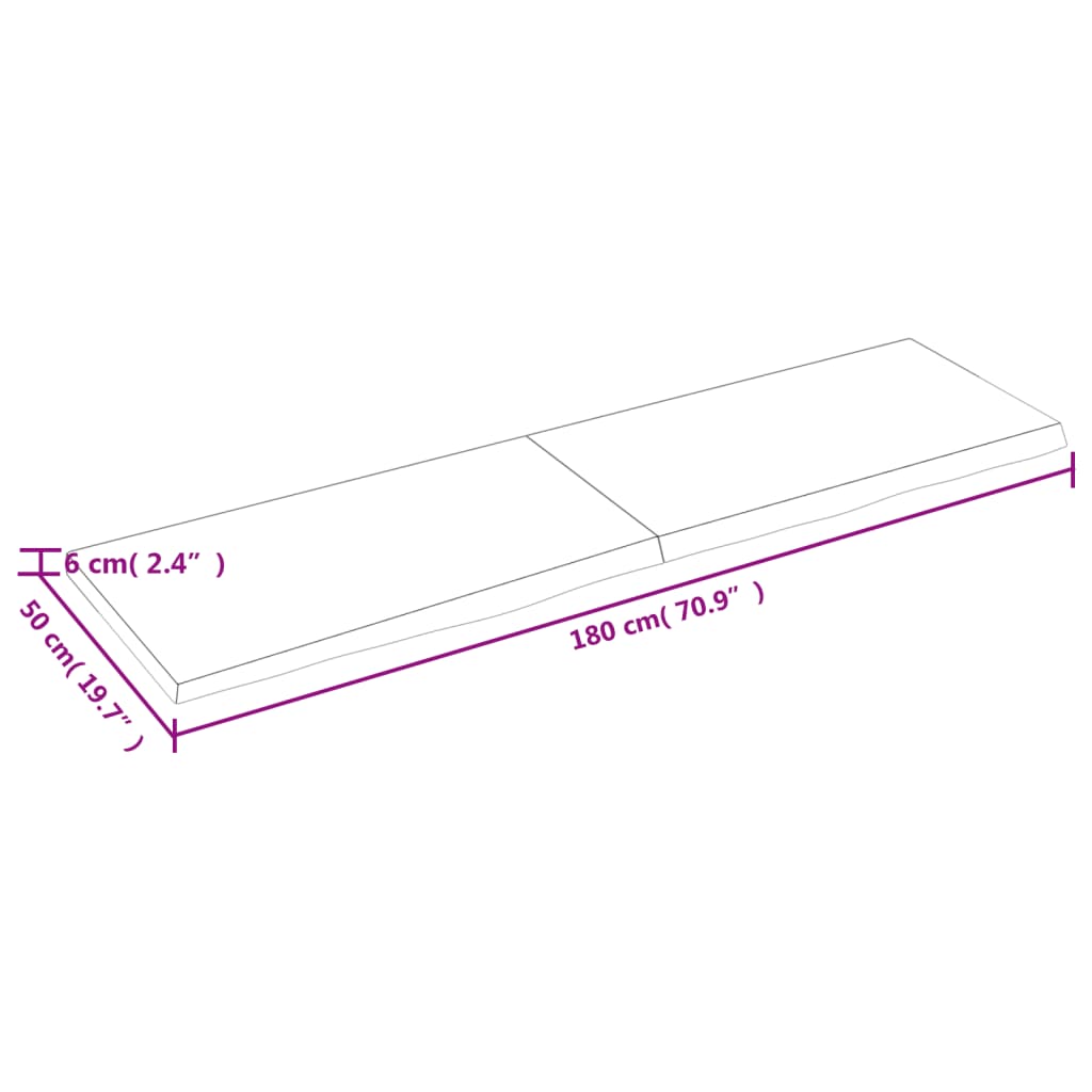 Wandschap 180x50x(2-6)cm behandeld massief eikenhout lichtbruin