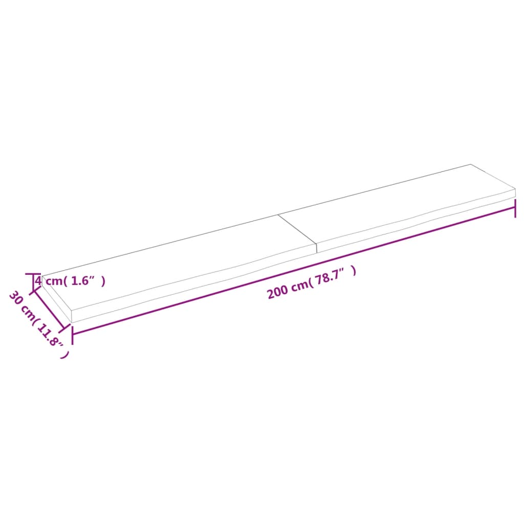 Wandschap 200x30x(2-4)cm behandeld massief eikenhout lichtbruin