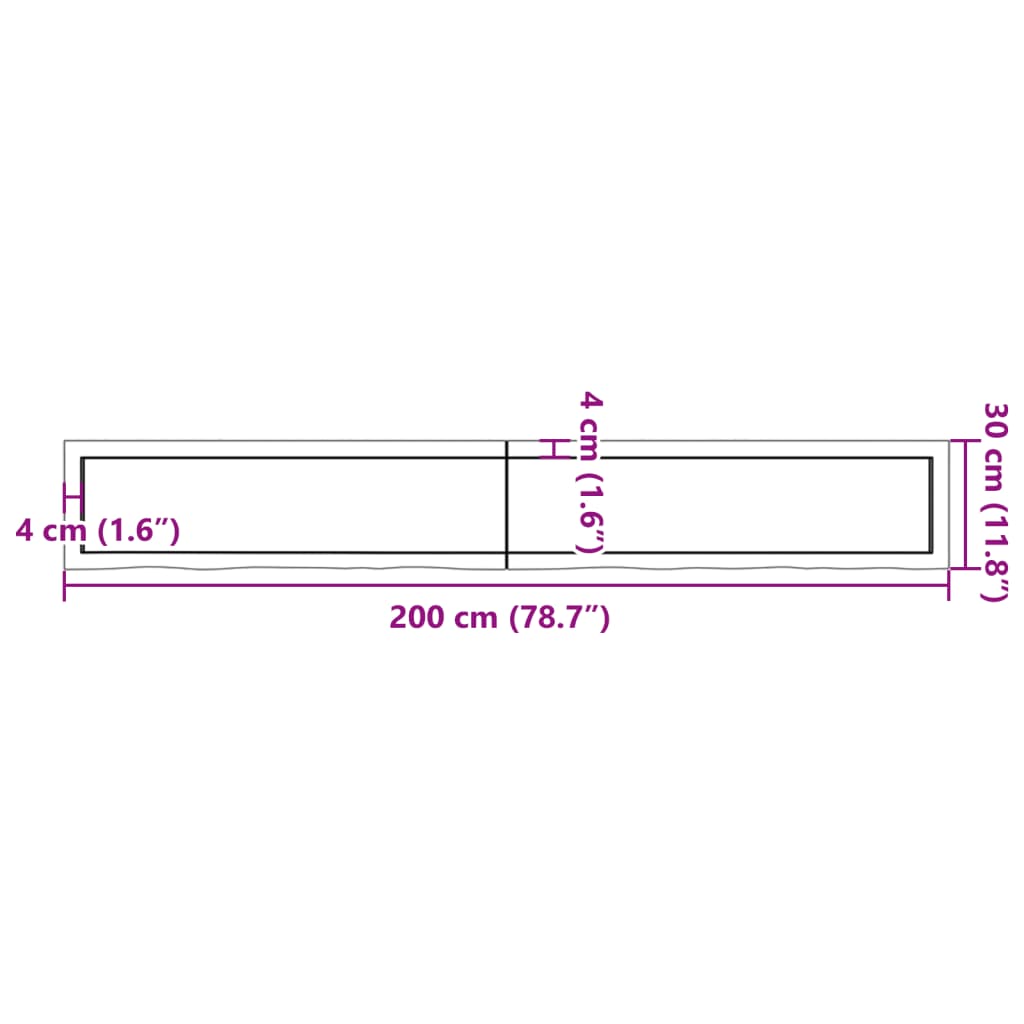 Wandschap 200x30x(2-4)cm behandeld massief eikenhout lichtbruin