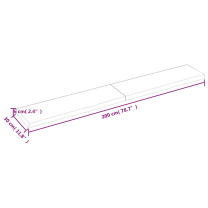 Wandschap 200x30x(2-6)cm behandeld massief eikenhout lichtbruin