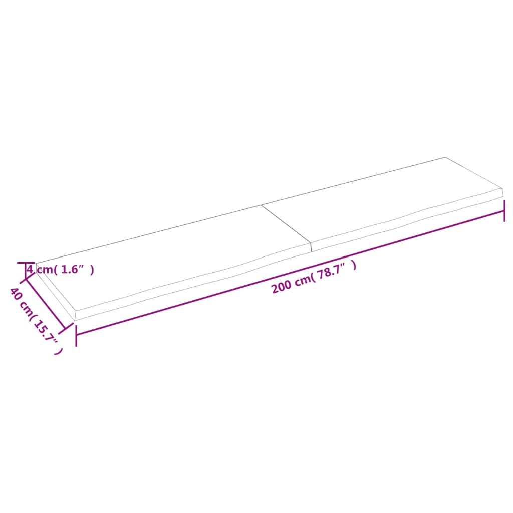 Wandschap 200x40x(2-4)cm behandeld massief eikenhout lichtbruin