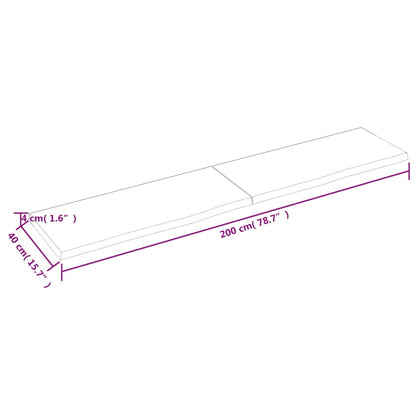 Wandschap 200x40x(2-4)cm behandeld massief eikenhout lichtbruin