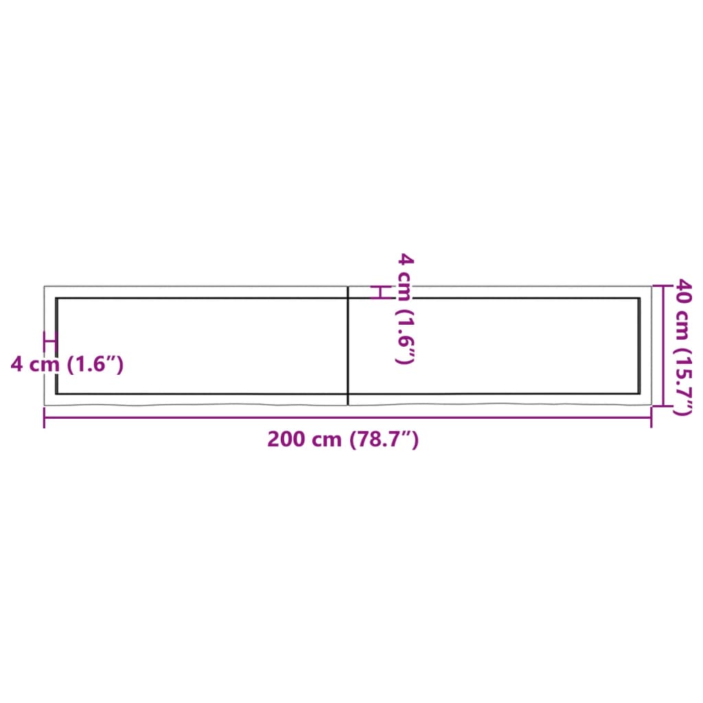 Wandschap 200x40x(2-4)cm behandeld massief eikenhout lichtbruin