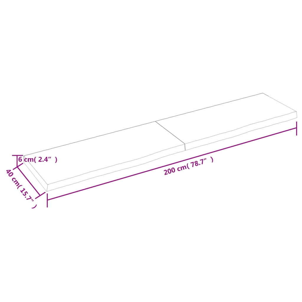 Wandschap 200x40x(2-6)cm behandeld massief eikenhout lichtbruin