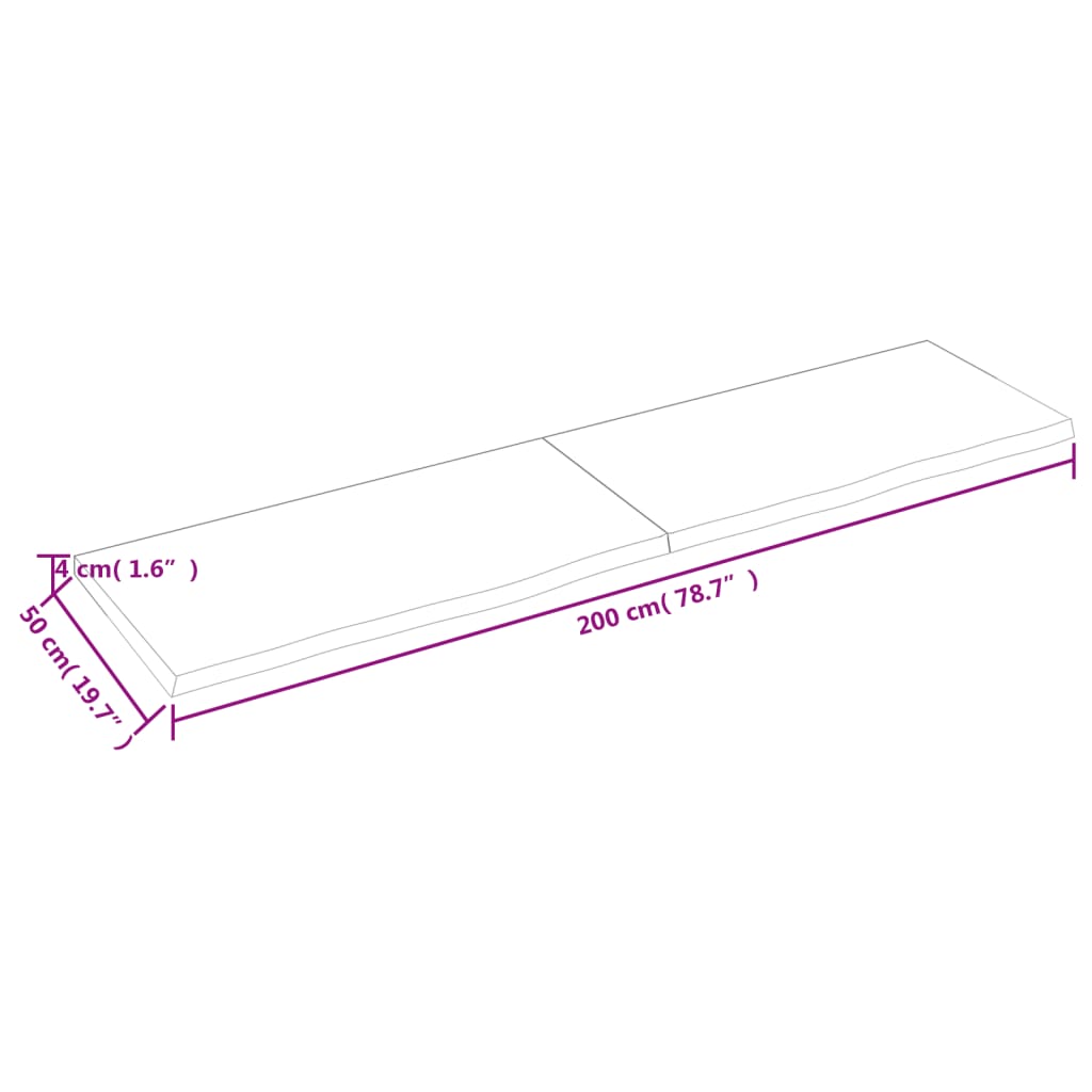 Wandschap 200x50x(2-4)cm behandeld massief eikenhout lichtbruin