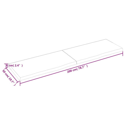 Wandschap 200x50x(2-6)cm behandeld massief eikenhout lichtbruin