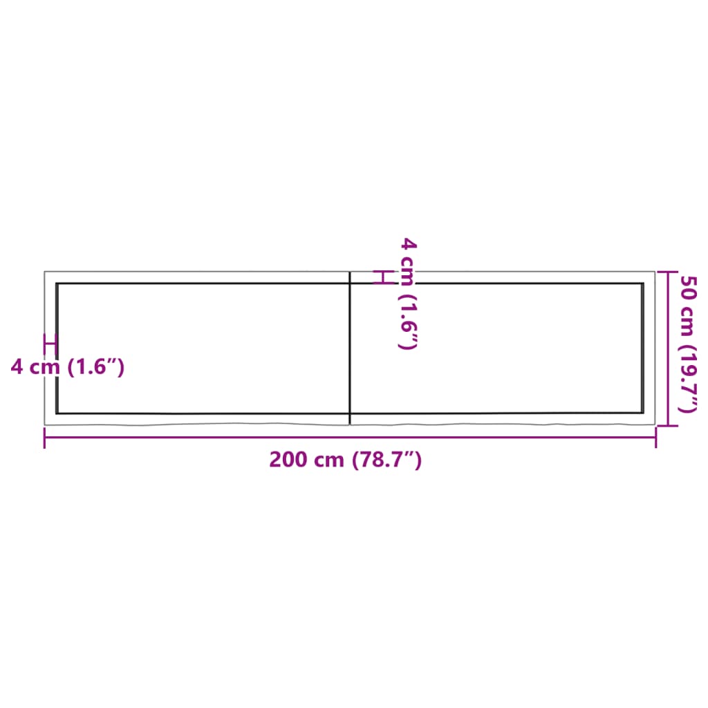 Wandschap 200x50x(2-6)cm behandeld massief eikenhout lichtbruin