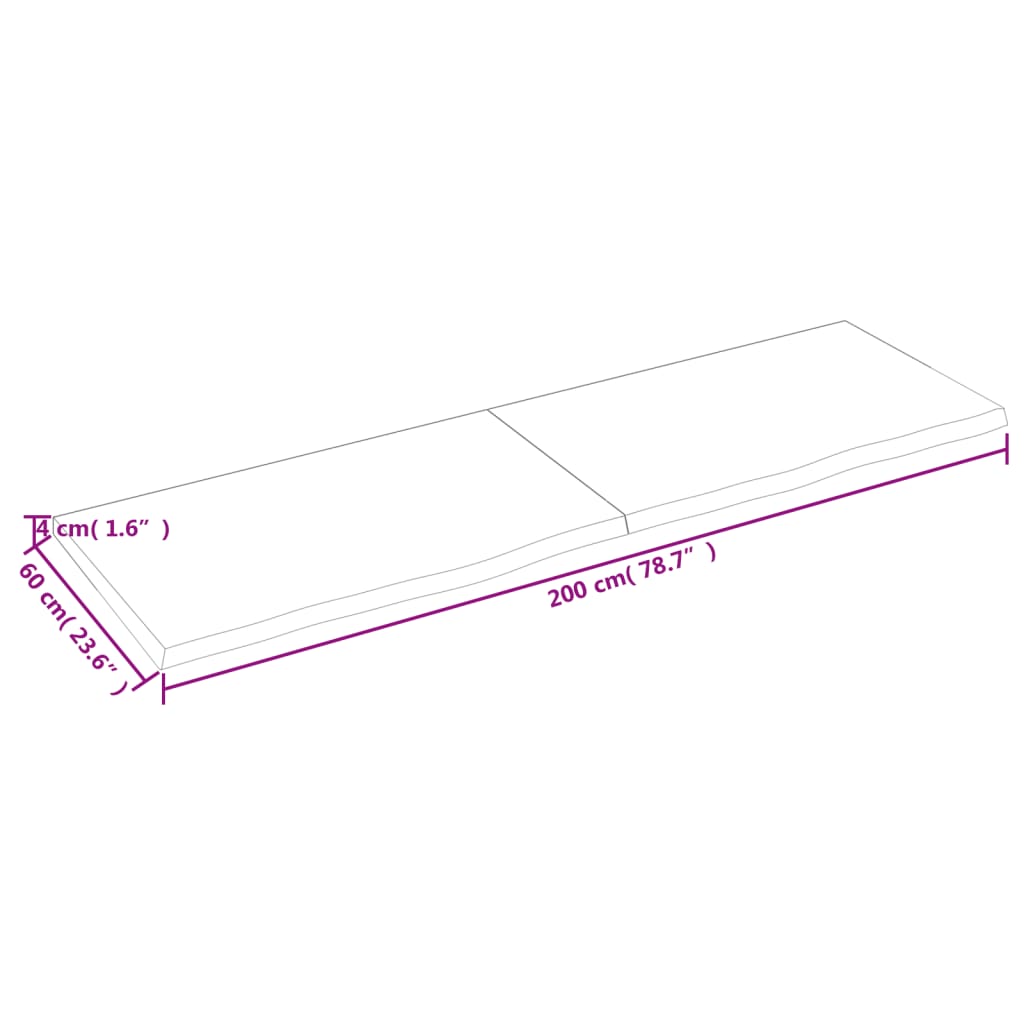 Wandschap 200x60x(2-4)cm behandeld massief eikenhout lichtbruin