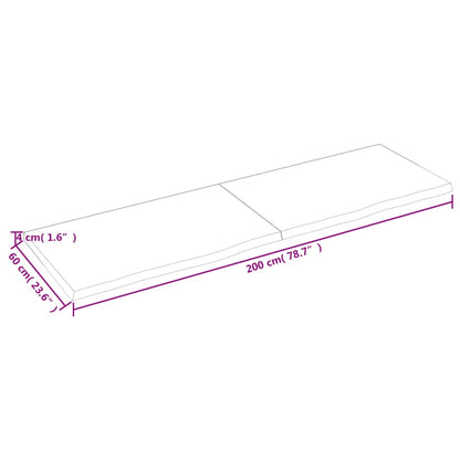 Wandschap 200x60x(2-4)cm behandeld massief eikenhout lichtbruin