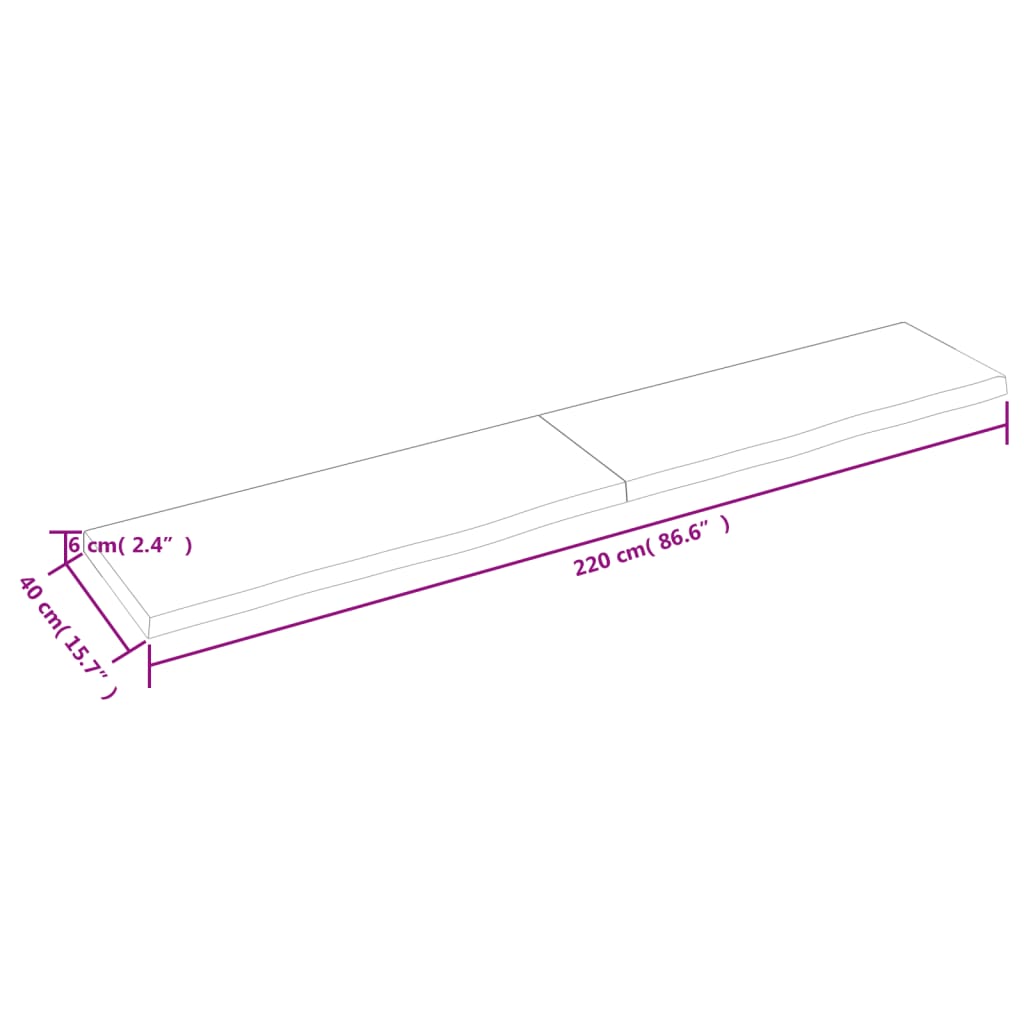 Wandschap 220x40x(2-6)cm behandeld massief eikenhout lichtbruin