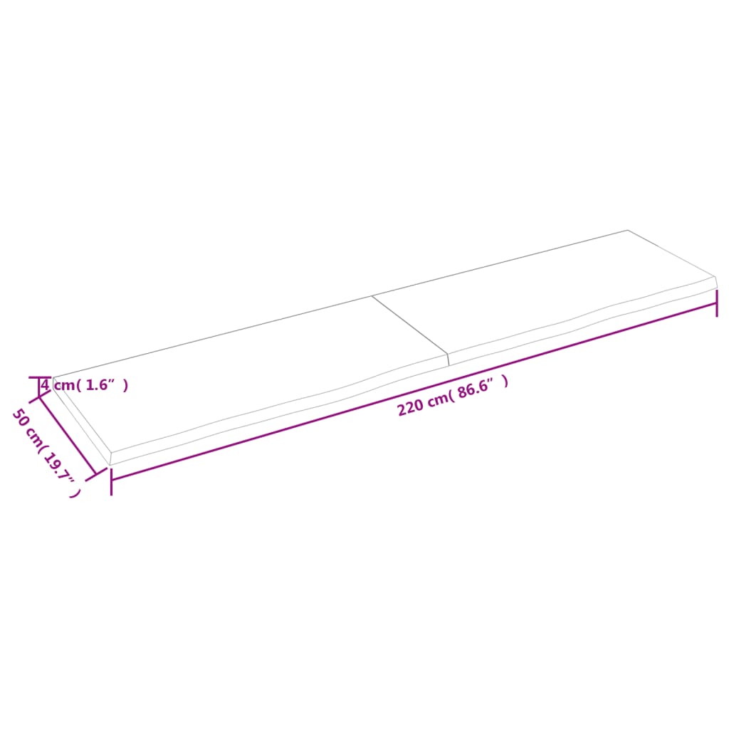 Wandschap 220x50x(2-4)cm behandeld massief eikenhout lichtbruin