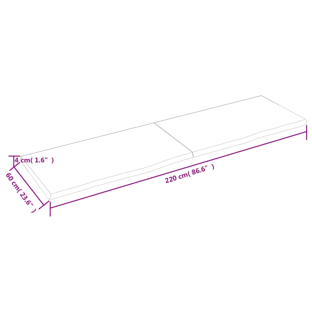 Wandschap 220x60x(2-4)cm behandeld massief eikenhout lichtbruin