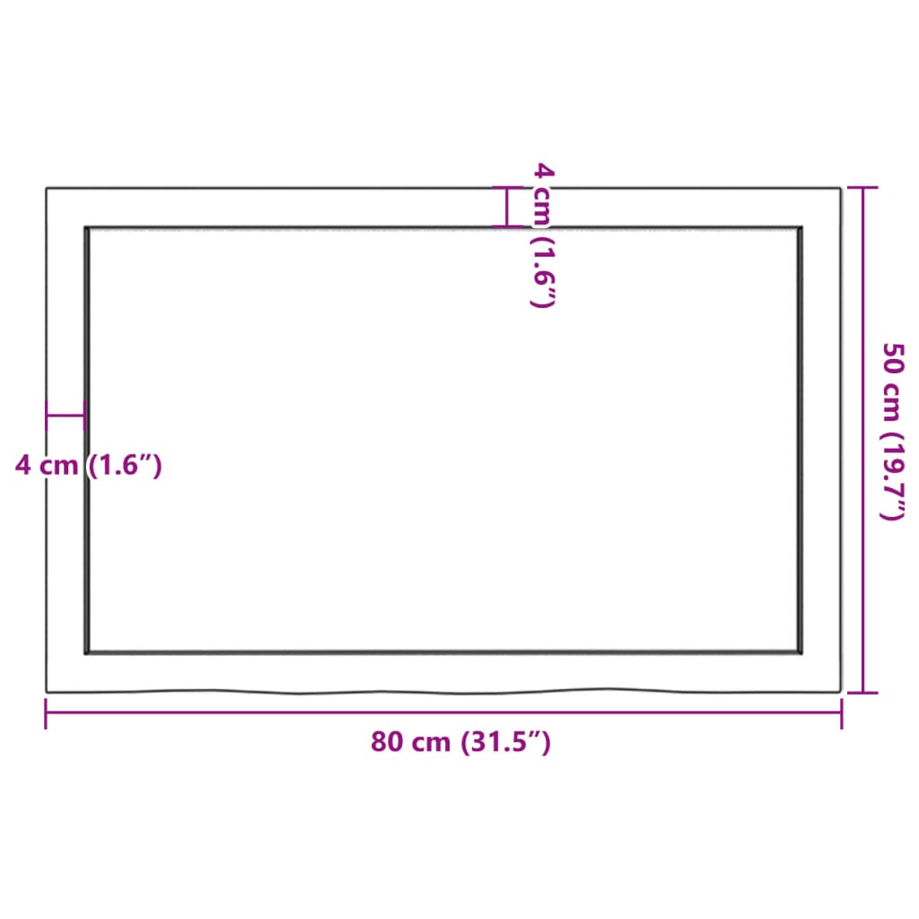 Wandschap 80x50x(2-6)cm behandeld massief eikenhout donkerbruin