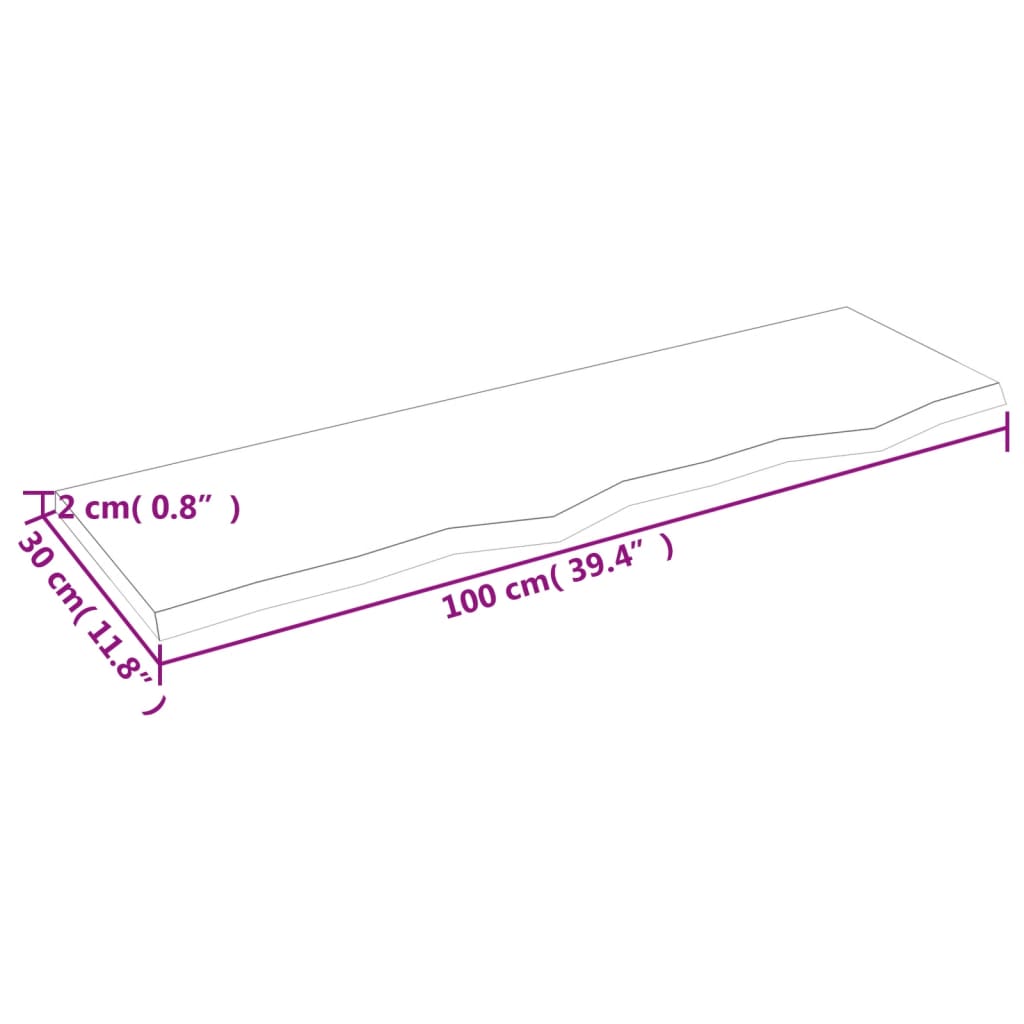 Wandschap 100x30x2 cm behandeld massief eikenhout donkerbruin