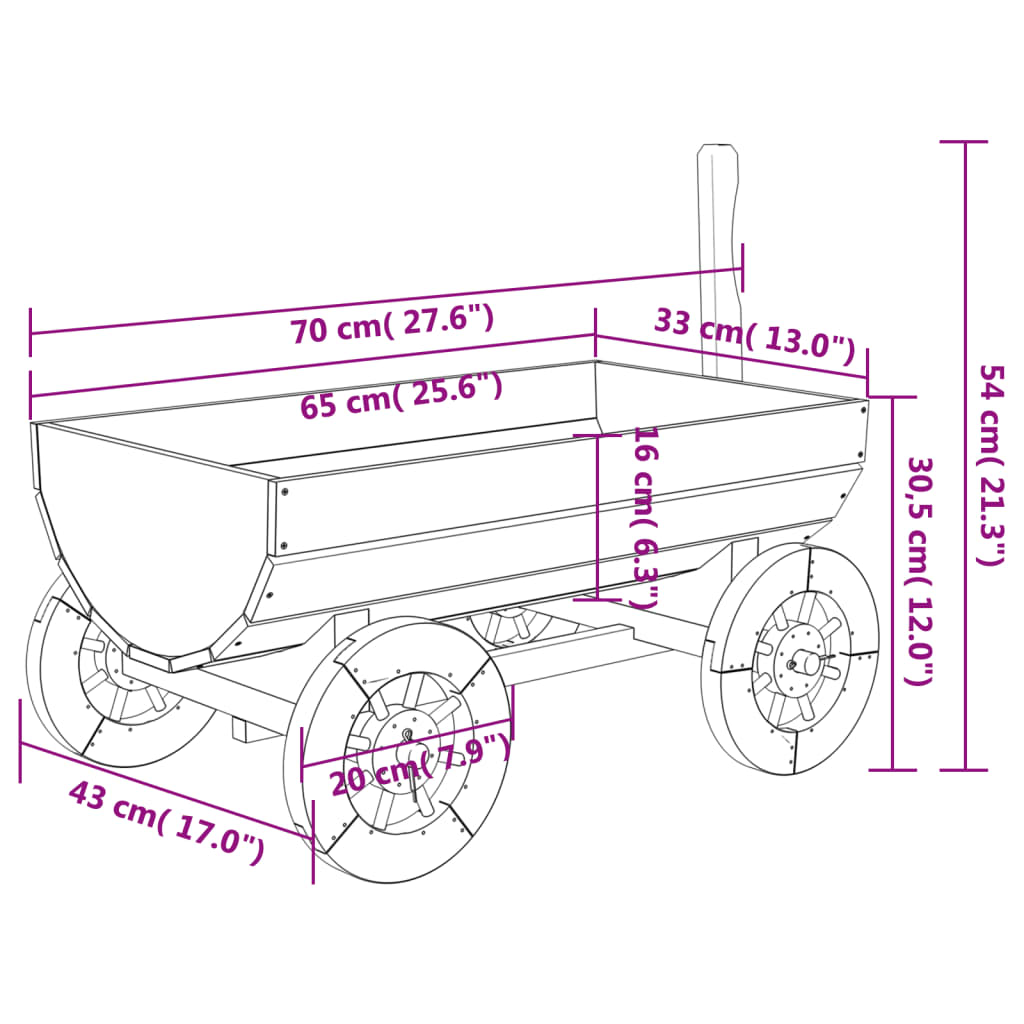 Wagen decoratief 70x43x54 cm massief vurenhout