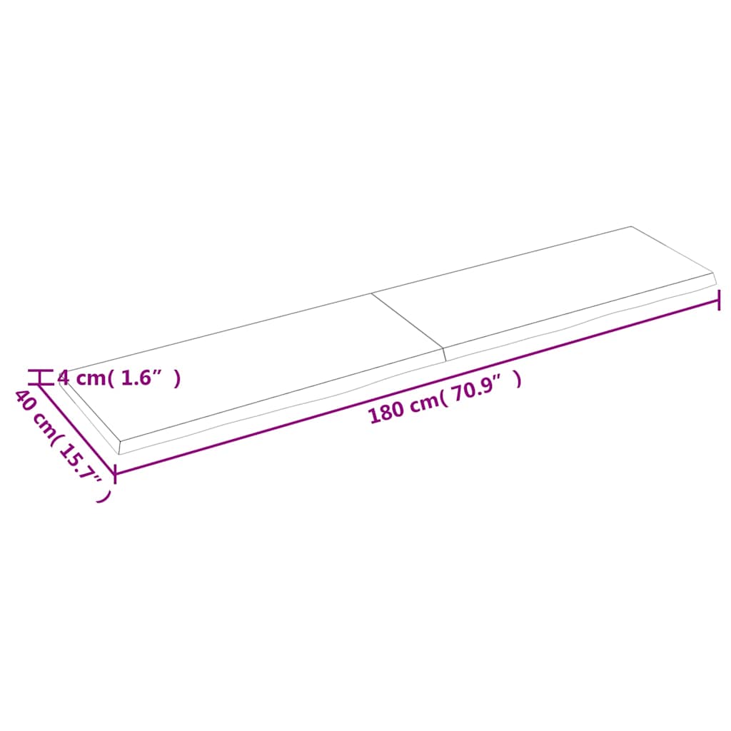 Wastafelblad 180x40x(2-4) cm onbehandeld massief hout