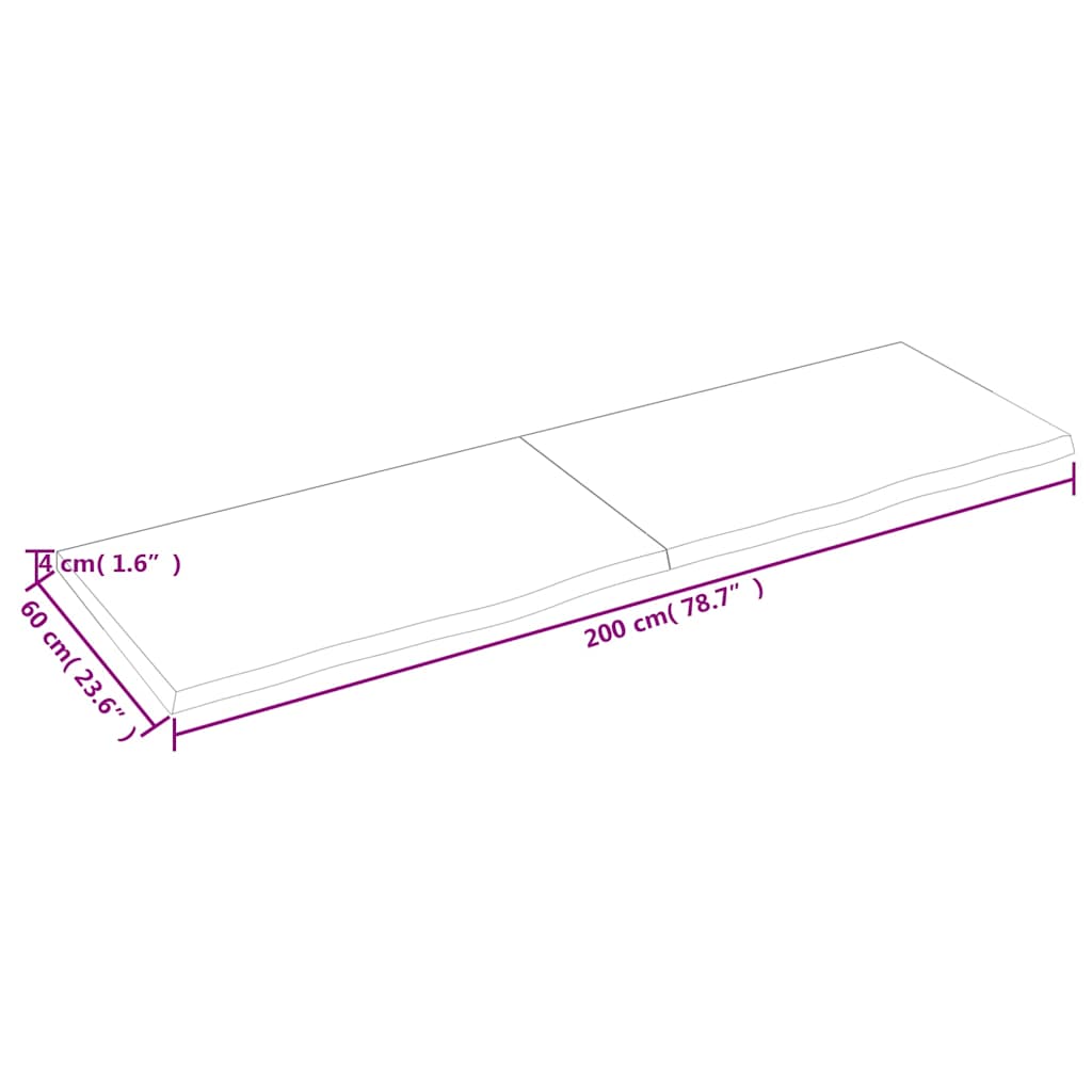 Wastafelblad 200x60x(2-4) cm onbehandeld massief hout