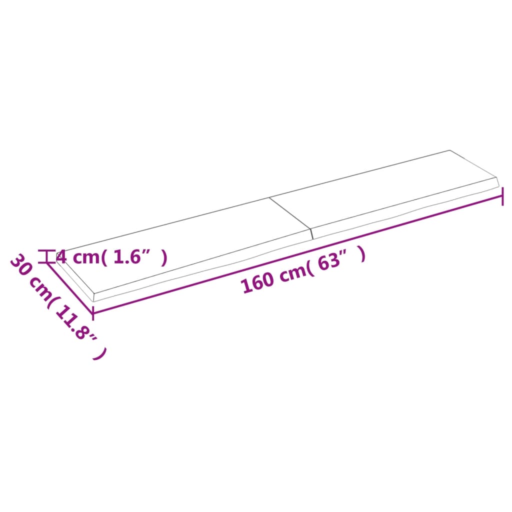 Wastafelblad 160x30x(2-4) cm behandeld massief hout lichtbruin