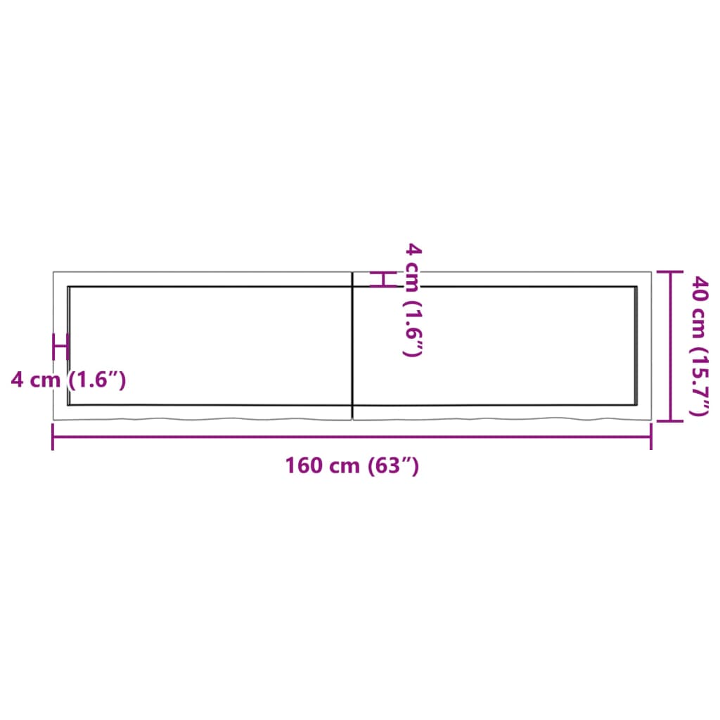 Wastafelblad 160x40x(2-4) cm behandeld massief hout lichtbruin