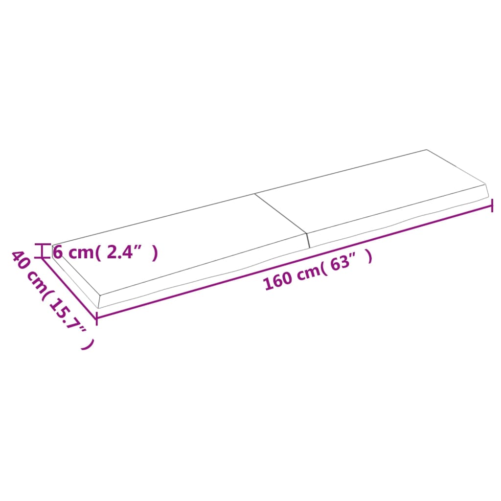 Wastafelblad 160x40x(2-6) cm behandeld massief hout lichtbruin