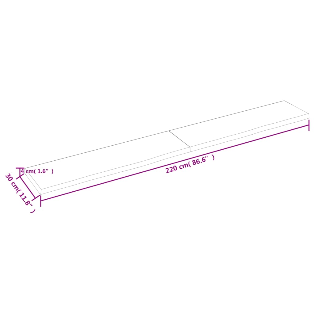 Wastafelblad 220x30x(2-4) cm behandeld massief hout lichtbruin