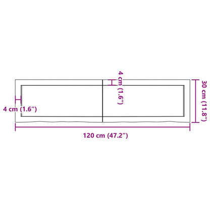 Wastafelblad 120x30x(2-4) cm behandeld massief hout donkerbruin