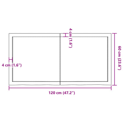 Wastafelblad 120x60x(2-4) cm behandeld massief hout donkerbruin