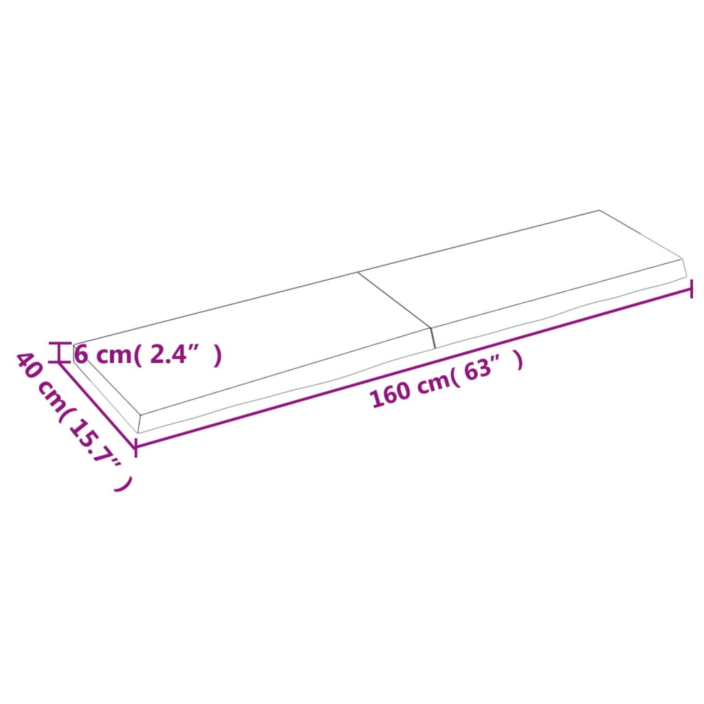 Wastafelblad 160x40x(2-6) cm behandeld massief hout donkerbruin