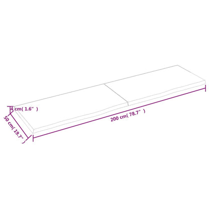 Wastafelblad 200x50x(2-4) cm behandeld massief hout donkerbruin