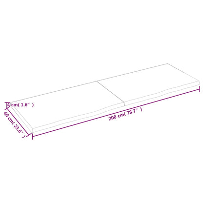 Wastafelblad 200x60x(2-4) cm behandeld massief hout donkerbruin