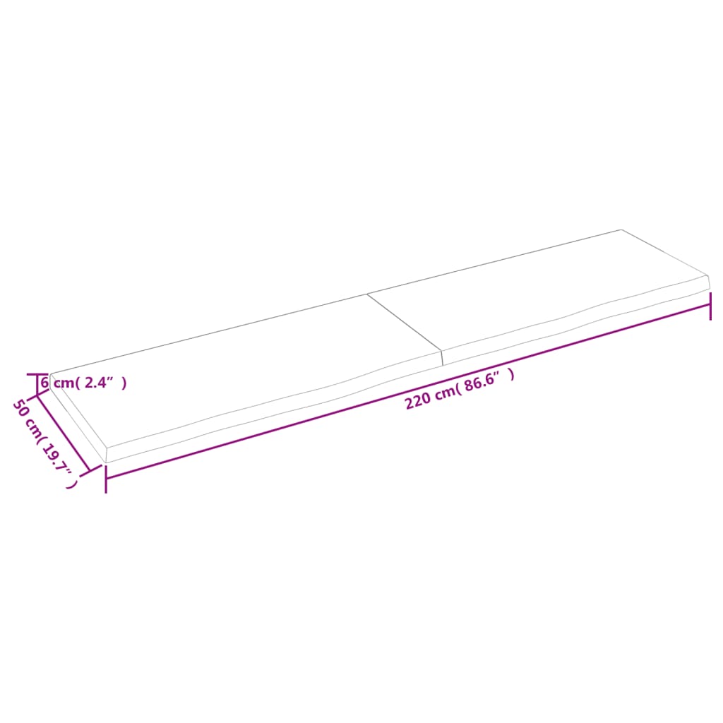 Wastafelblad 220x50x(2-6) cm behandeld massief hout donkerbruin