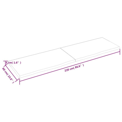 Wastafelblad 220x60x(2-4) cm behandeld massief hout donkerbruin