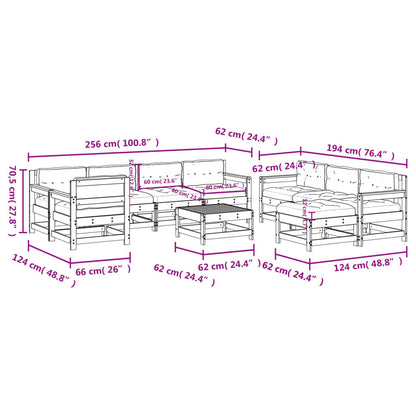 10-delige Loungeset met kussens massief hout