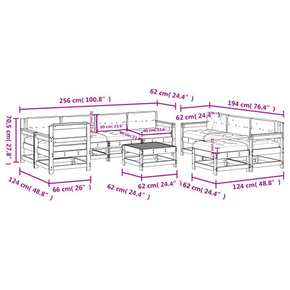 10-delige Loungeset met kussens massief hout grijs