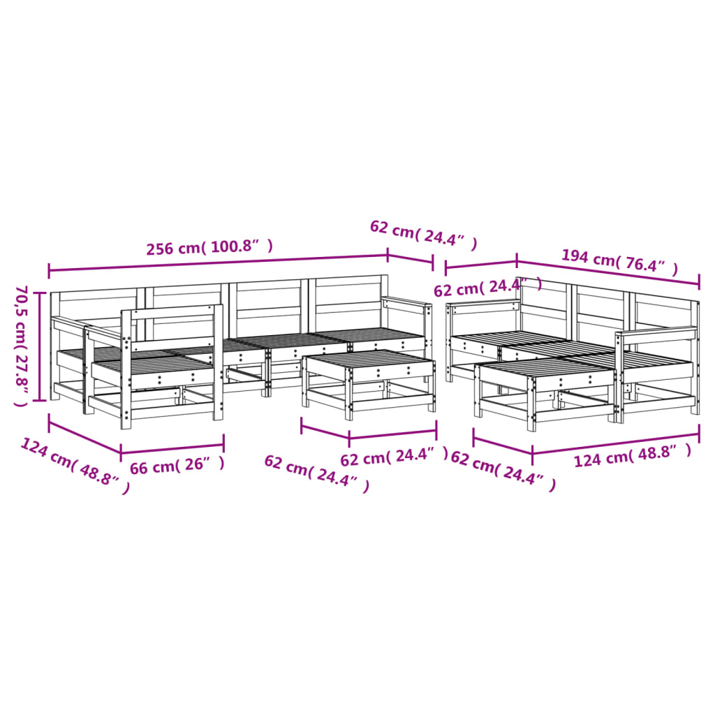 10-delige Loungeset massief grenenhout wit