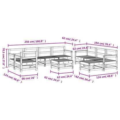 10-delige Loungeset massief grenenhout grijs