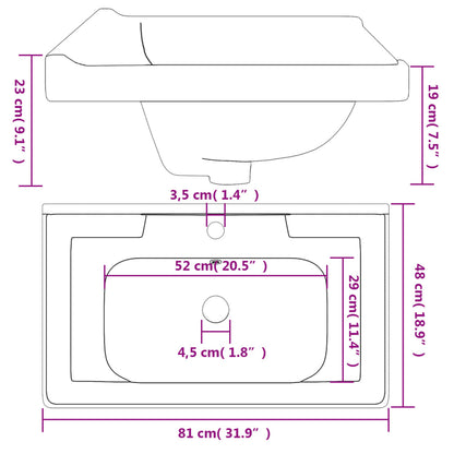 Wastafel rechthoekig 81x48x23 cm keramiek wit