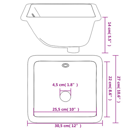 Wastafel rechthoekig 30,5x27x14 cm keramiek wit