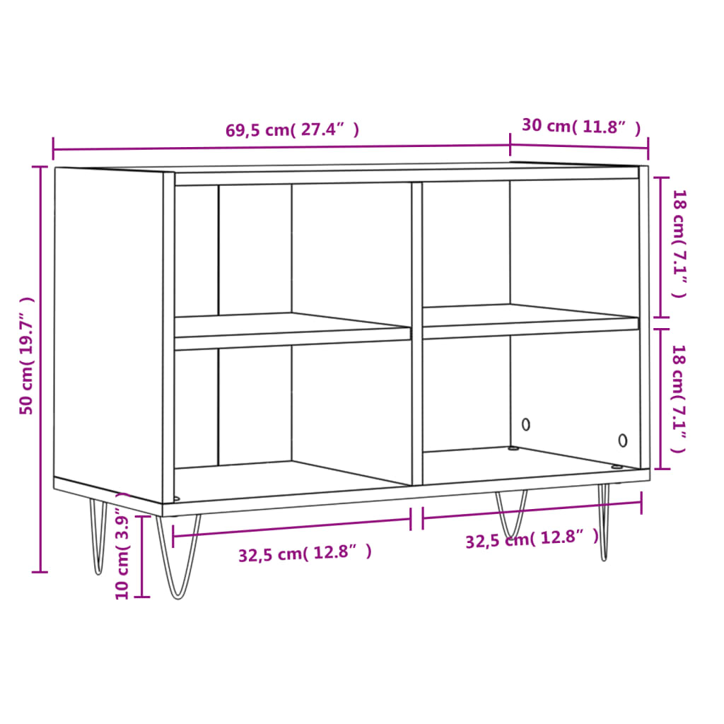 Tv-meubel 69,5x30x50 cm bewerkt hout wit