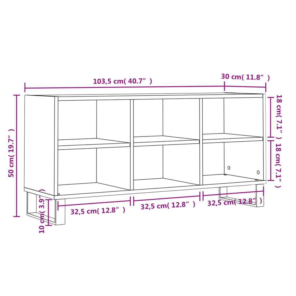 Tv-meubel 103,5x30x50 cm bewerkt hout hoogglans wit