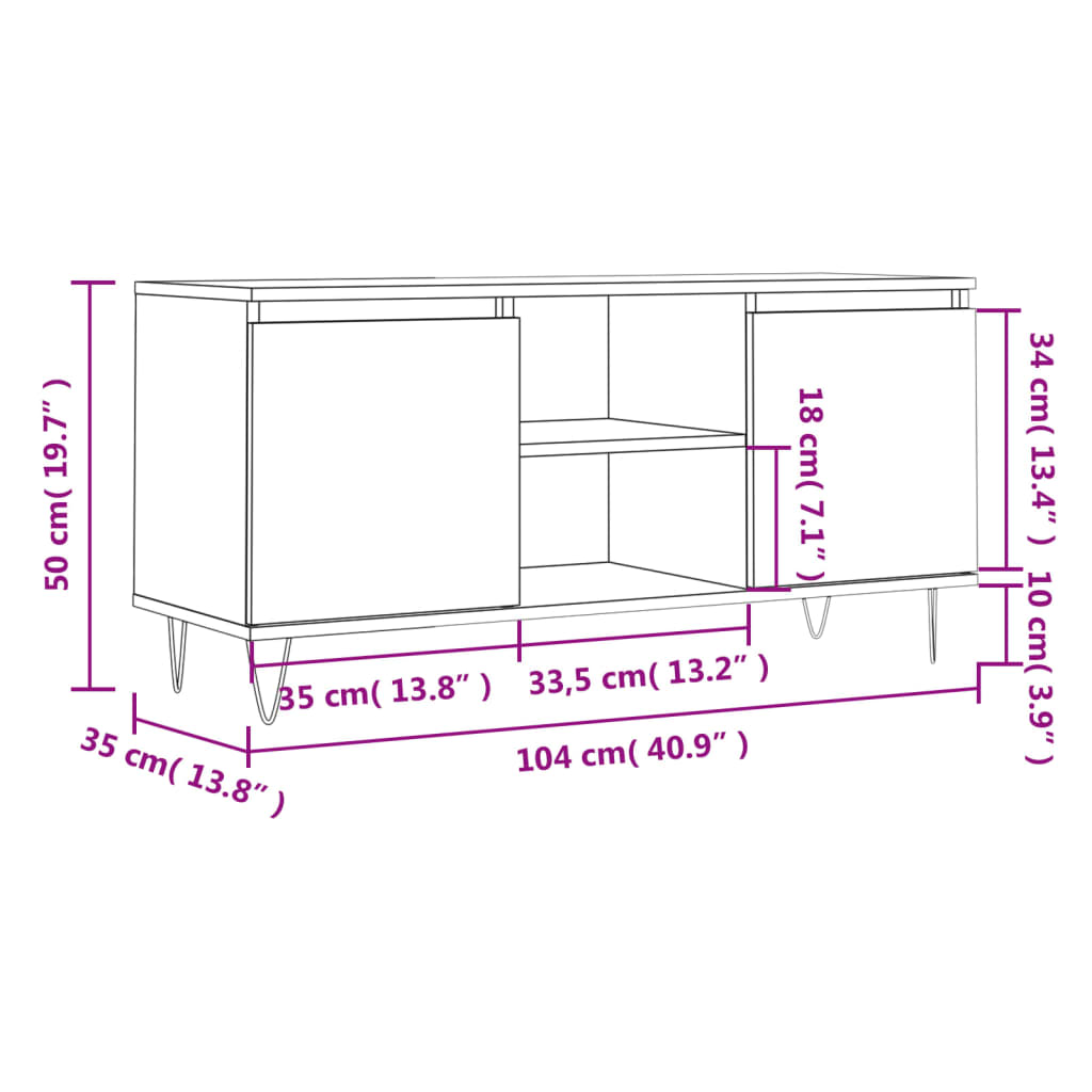 Tv-meubel 104x35x50 cm bewerkt hout wit