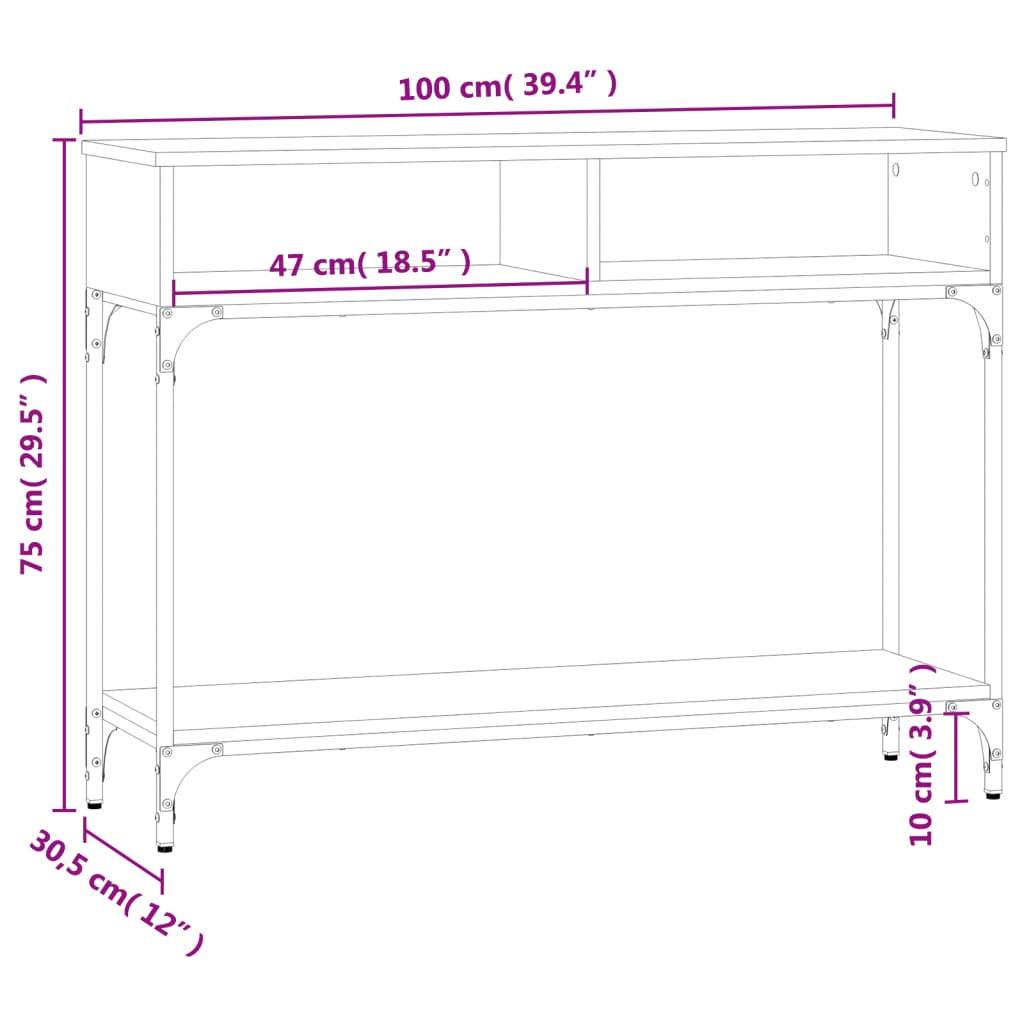 Wandtafel 100x30,5x75 cm bewerkt hout gerookt eikenkleurig