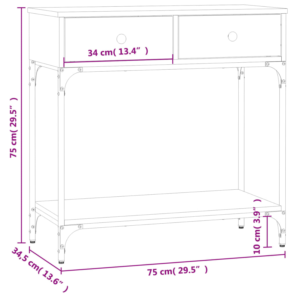 Wandtafel 75x34,5x75 cm bewerkt hout gerookt eikenkleurig