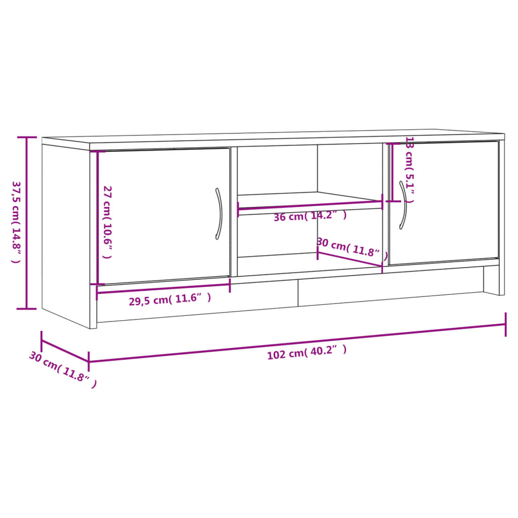 Tv-meubel 102x30x37,5 cm bewerkt hout betongrijs