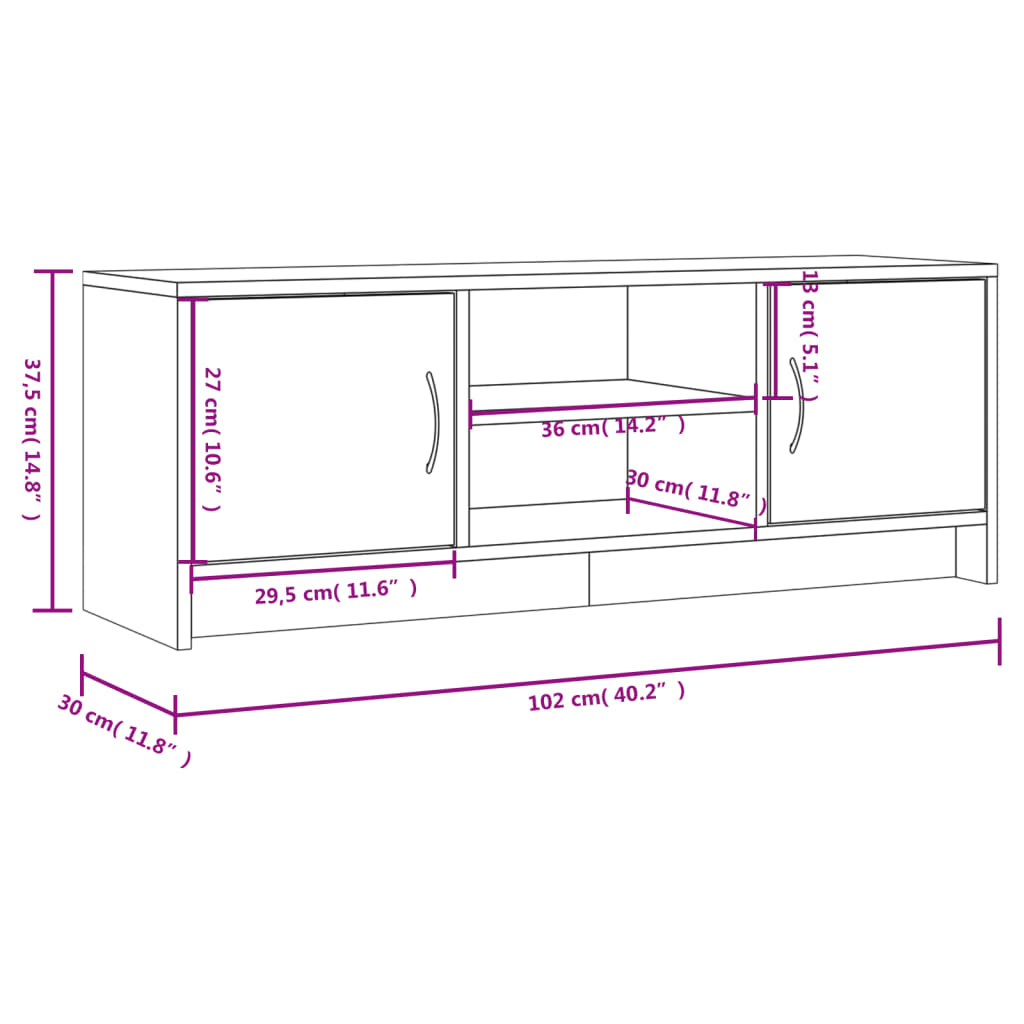 Tv-meubel 102x30x37,5 cm bewerkt hout grijs sonoma eikenkleurig