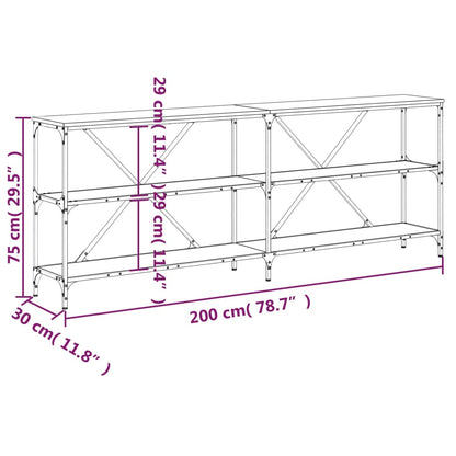 Wandtafel 200x30x75 cm bewerkt hout en ijzer bruin eikenkleur