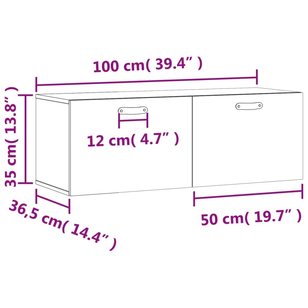 Wandkast 100x36,5x35 cm bewerkt hout bruin eikenkleur