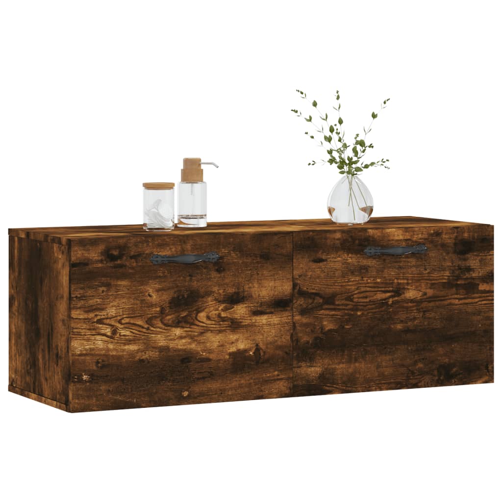 Wandkast 100x36,5x35 cm bewerkt hout gerookt eikenkleurig